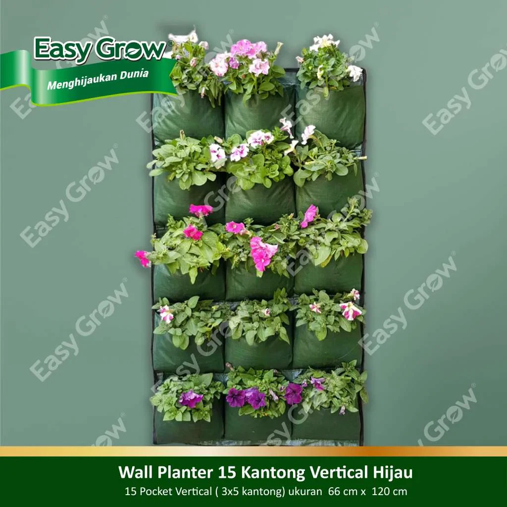 WALL PLANTER 15 KANTONG VERTICAL HIJAU